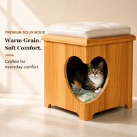 Repose-pieds/Siège carré multifonctionnel écologique et mignon en bois massif, partagé humain-animal, 2-en-1, avec niche dissimulée pour chat et chien, luxe moderne