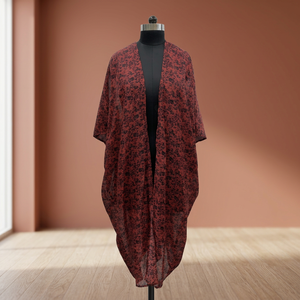 Robe longue en mousseline à imprimé floral, col en V, manches trois quarts, ourlet asymétrique, style décontracté d'été - Product Image 2