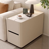 Table console minimaliste moderne avec rangement, style luxe léger, haut de gamme, pour salon, en bois massif, plateau en marbre, revêtement en cuir, couleur personnalisable