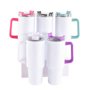 Gobelet isotherme sous vide blanc brillant de 40 oz pour sublimation, avec couvercles colorés et poignée, pour café glacé, idéal pour l'extérieur - Entrepôt USA - Product Image 1