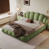 Ensemble de lit King & Queen Size au design moderne haut de gamme, lit minimaliste en velours, design crème pour chambre à coucher
