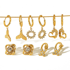 Pendientes de Diamantes Estilo Europeo, Oro de 18K, Acero Inoxidable, Diseño Geométrico para Uso Diario de Mujer, TE6807 - Product Image 3