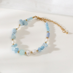 <span class=keywords><strong>Bracelet</strong></span> en perles d'eau douce baroques aigue-marine, réglable, perles irrégulières, pour meilleures amies, étudiantes, femmes, filles, cadeau - Product Image 3