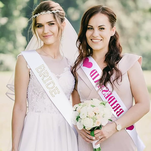 وشاح زفاف أنيق أبيض اللون مزين باللؤلؤ والأحجار الكريمة مصنوع من الساتان لحفلات العزوبية وحفلات الزفاف وديكورات المناسبات - Product Image 4