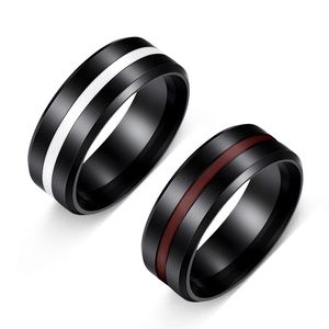 Anillo De Acero Inoxidable 8mm Wide <b>Black</b> Stainless Steel <b>Men's</b> <b>Ring</b> Red Groove Beveled Edge <b>Black</b> Tungsten Wedding <b>Rings</b> - Product Image 1