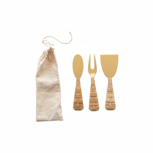 Cuchillo de mantequilla de ratán tejido de acero y mimbre más vendido Gadgets de cocina y escritorio Cuchillo de queso con mango de ratán con venta - Product Image 1