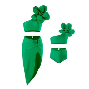 2024 nuovo stile Bikini 3 pz gonna costume da bagno alla moda tridimensionale grande fiore mamma e figlia costume da bagno