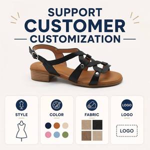 Sandales <span class=keywords><strong>d</strong></span>'été <span class=keywords><strong>d</strong></span>écontractées pour femmes à talon carré bas, avec logo personnalisé OEM, style gladiateur à lanières cloutées et design cage - Product Image 6