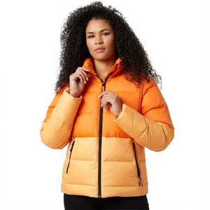 Unisex Orange Eco-friendly Cotton Filling Hooded Puffer <b>Jacket</b> Windproof Zipper Closure Casual Winter Wear Thick Regular Fit - Product Image 4