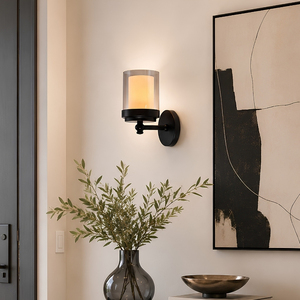 Applique murale moderne de style Mid-Century, noir mat, cylindrique, double couche de verre, éclairage doux et diffusé 3000K/4000K/6000K pour couloir - Product Image 5
