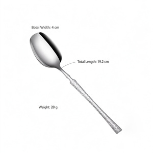 Stainless Steel Dinner Spoon 19.2cm 28g with Long Square Handle Hammered Lantern Shape <b>Bowl</b> Mirror Polished Korean Style Cutlery - Product Image 2