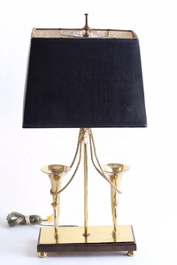 Brass Horn <b>Table</b> <b>Lamp</b> With Wooden <b>Base</b> Traditional Home Decor Indoor Use 100% Handmade - Product Image 2