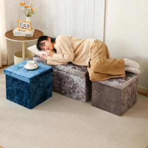 Banc <span class=keywords><strong>de</strong></span> rangement moderne en velours et <span class=keywords><strong>diamant</strong></span> pouf personnalisé brillant pliable pour la maison salon école entrée meubles peu encombrants - Product Image 2