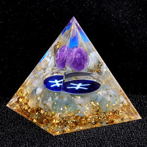 2165-Dodici Segni Zodiacali Sfera di Cristallo Ametista Dorata 5cm con Piramide, Ornamento da Scrivania in Resina Levigata per Casa e Ufficio - Product Image 6