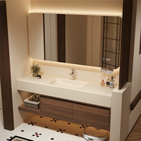 Nouvelle combinaison de meuble de salle de bain moderne en bois avec miroir de vanité, lavabo en céramique, montage mural, respectueux de l'environnement