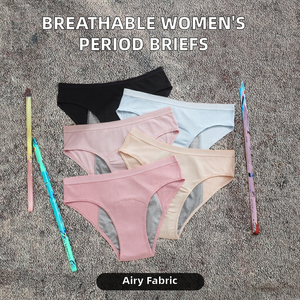 Culottes menstruelles hipster en coton respirant tricoté pour femmes, taille basse, avec dentelle, couleurs unies, lavables, usage quotidien, lot de 6 - Product Image 3