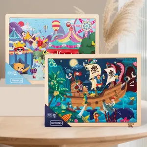 <span class=keywords><strong>Puzzle</strong></span> en bois éducatif pour enfants, ensemble complet, dessins animés, 51 à 100 pièces, pour les 5-7 ans, animaux de la forêt et transports agricoles - Product Image 4