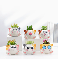Pot à succulentes en céramique en forme de chat mignon, mini-jardinière animale de dessin animé, décoration de petite plante verte pour la maison et le bureau
