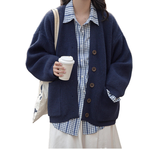 <span class=keywords><strong>Cardigan</strong></span> in Maglia di <span class=keywords><strong>Cotone</strong></span> 100% di Alta Qualità, <span class=keywords><strong>Blu</strong></span>, Scollo a V, Maniche Lunghe, Stile Casual e Comodo per Donne - Product Image 5