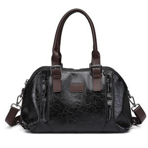 Large Top Handle Handbag Vegan <strong>PU</strong> Leather <strong>Round</strong> Clutch Purse Shoulder <strong>Bag</strong> with Crossbody Strap - Product Image 2