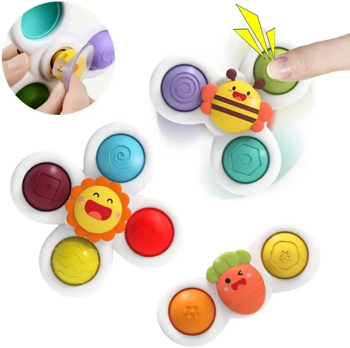 V-Can Kids Baby Suction Cup Spinner Toys, Strong Suction Cup Bath Toys, Suction Cup Spinning Dimple Fidget Spinners