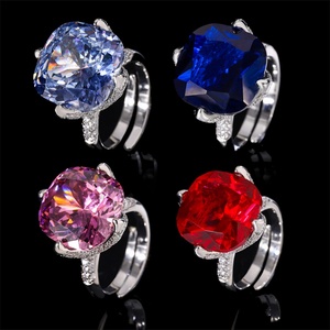 Fashion Jewelry Eco-friendly Copper 16*16MM Big Red Cubic Zirconia <b>Adjustable</b> Flower Open <b>Adjustable</b> <b>Ring</b> for Refined Everyday - Product Image 1