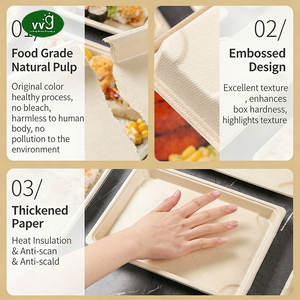 ภาชนะใส่ซูชิแบบใช้แล้วทิ้งรูปทรงสี่เหลี่ยมผืนผ้า ผลิตจากชานอ้อย ย่อยสลายได้ เป็นมิตรกับสิ่งแวดล้อม พร้อมฝาปิด  แบบกำหนดเองได้ - Product Image 4