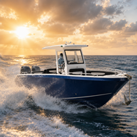Nouveau Bateau de Pêche Robuste de 28 pieds avec Console Centrale, en Aluminium 5083, Moteur Double 200 CV, Bac à Vivre, Porte-Cannes, pour Pêche Sportive en Haute Mer