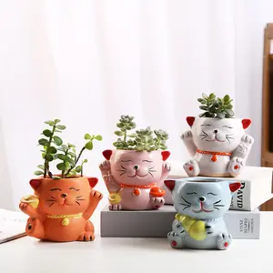 Lucky Cat Shape ceramic Ceramic Plant Container Cute Cat Succulent Planter Pot Flower pot