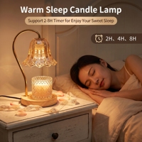 Lampe chauffe-bougie électrique avec base en bois et abat-jour en verre rétro à motif floral