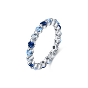 S925 Silver Stackable Promise <b>Ring</b> Gradient Blue CZ Eternity Blue Ombre <b>Crystal</b> Full Eternity <b>Ring</b> Fashion Jewelry for Her - Product Image 1