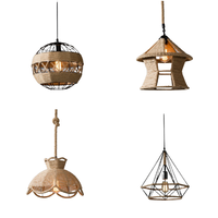 Nordique fait à la main fer antique corde de chanvre cuisine pendentif lumières terrasse lustre lampe industrielle ferme suspension lampe