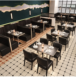 Asientos de restaurante comerciales, sofá tapizado en PU negro, mesa de comedor de metal para proyecto de restaurante de comida rápida - Product Image 3