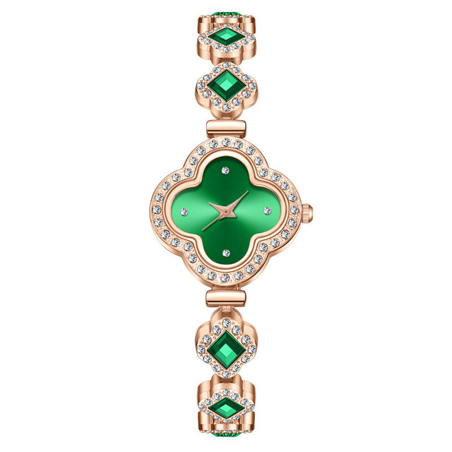 Women's Luxury Fashion Antique Alloy Rhinestone Clover Pointer Quartz Watch with Four-Leaf Band Bracelet-Gift for Her