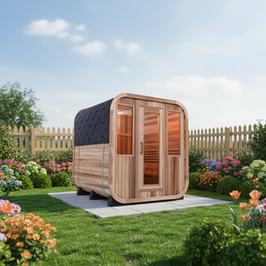 HELIUS Fabricante profesional de gran tamaño Nuevo diseño Sala de sauna al aire libre negra Hemlock Sauna de vapor Techo inclinado - Product Image 1