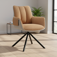 Chaise de salle à manger contemporaine en tissu avec accoudoirs, pivotante à 360 degrés et pieds métalliques standard pour appartement, hôtel, restaurant
