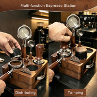 Station de tassage antidérapante en noyer massif pour expresso, support en bois pour tamper à café avec coussin en silicone amovible