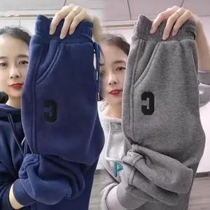 Pantalones de chándal gruesos de terciopelo para mujer, pantalón de harén de cintura alta, con letras bordadas, para deportes de invierno, productos europeos, 2022