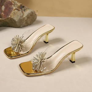 Square Toe Transparent PVC Women Heeled Mules Rhinestone Firework Ornament Metallic Gold <b>Kitten</b> <b>Heel</b> Slip On Evening <b>Sandals</b> - Product Image 3