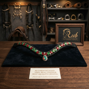 Diadema de Cuero para Caballo Rub International, Decorada con Cristales Rojos y Verdes, Hecha a Mano, Modelo 7860B, 50x50x40cm - Product Image 4