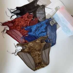 กางเกงในผู้หญิงขายส่ง หลายสี ผ้ากำมะหยี่ ประดับเพชร รัดข้าง ซีทรู ผ้าตาข่าย เอวกลาง เซ็กซี่ นุ่มสบาย - Product Image 2