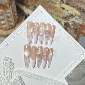 10 <span class=keywords><strong>Uñas</strong></span> Postizas Color Nude con Diseño de Ojo de Gato y Circonitas, Hechas a Mano, Forma Almendrada, para Salón, Manicura DIY, Etiquetas Personalizadas - Product Image 4