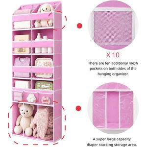 Over The Door Organizer 33x15x85cm Pink With Clear Pockets For <b>Storage</b> Behind Doors - Product Image 3