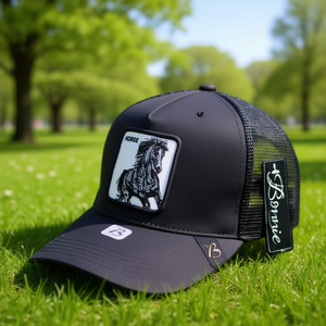 Cappello Trucker L.Bonnie in Tessuto a Rete, 6 Pannelli, Regolabile, Unisex, Casual, Primavera-Estate, con Ricamo Cavallo sul Pannello Frontale - Product Image 2