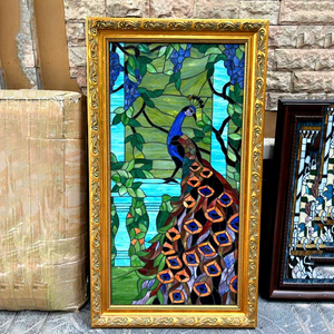 Ventana de Vidrio Doble con Diseño de Pavo Real, Estilo Europeo, Hecha a Mano en China, de Vidrio Sólido de 5 mm de Grosor, con Acabado de Vitral - Product Image 1