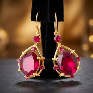 Pendientes Clásicos de Plata de Ley 925 con Baño de Rodio y Granate, Diseño Festivo - Product Image 4