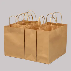 Sacs en papier kraft avec poignées en papier brun en vrac cadeau en vrac taille moyenne sacs de shopping marron kraft sacs de vente au détail sacs d'artisanat