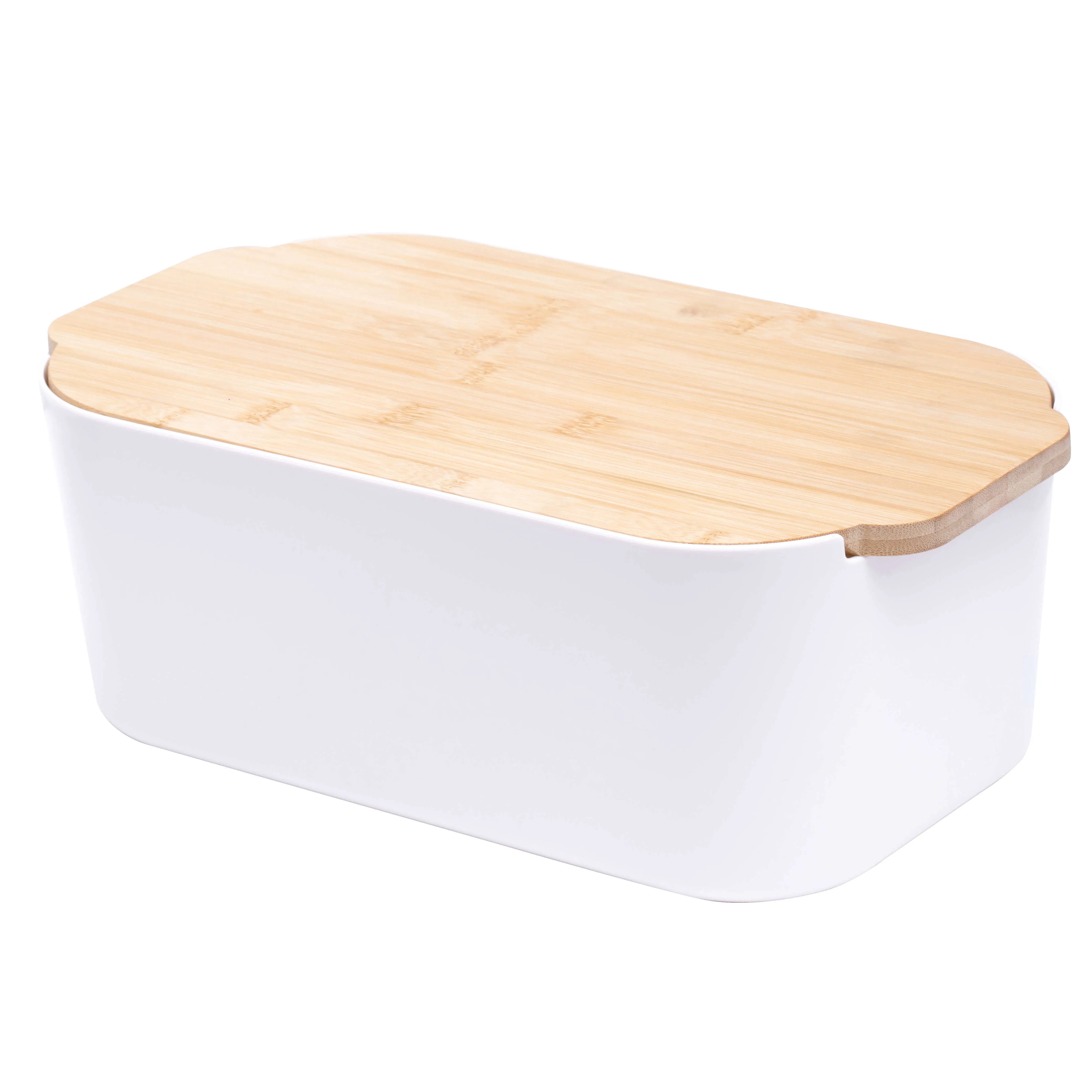 Competitive Price Good Quality Bread Box Bin Plastic Storage Basket With 100% Bamboo Wood Lid