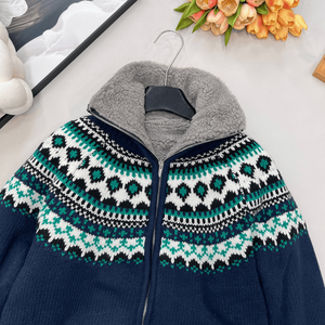 Suéter con Cierre y Forro Polar para Mujer, Estilo Fair Isle, Cuello Alto, Abrigo de Punto Cálido para Invierno - Product Image 4