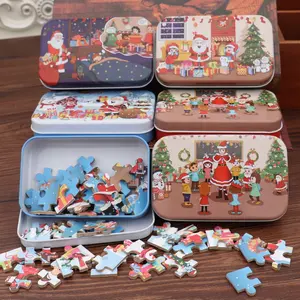 60 Stks/doos Kerst Diy Geschenken Puzzel Houten Kinderen Hand Gemaakt Santa Puzzel Kleuterschool Cartoon Educatief Geschenken Speelgoed